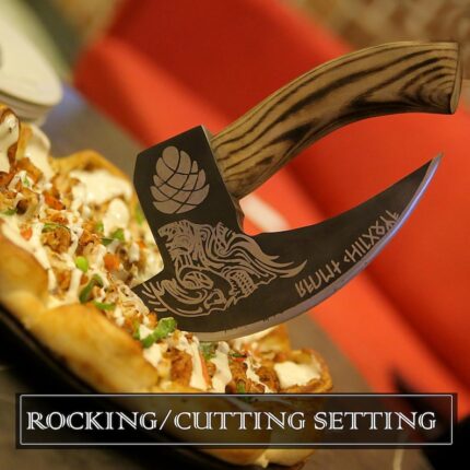 Damascus pizza cutter axe medieval style