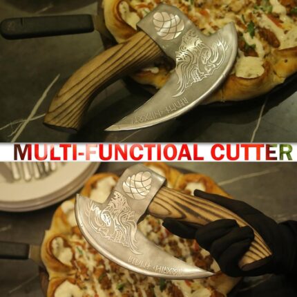 Damascus pizza cutter axe medieval style