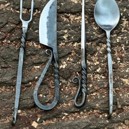 Handmade iron medieval cutlery set twisted handle