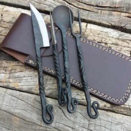 Handmade iron medieval cutlery set twisted handle