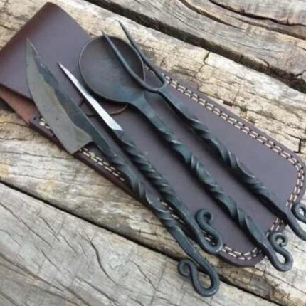 Handmade iron medieval cutlery set twisted handle