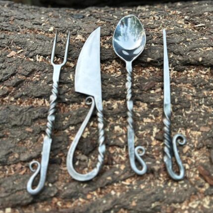 Handmade iron medieval cutlery set twisted handle