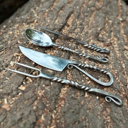 Handmade iron medieval cutlery set twisted handle